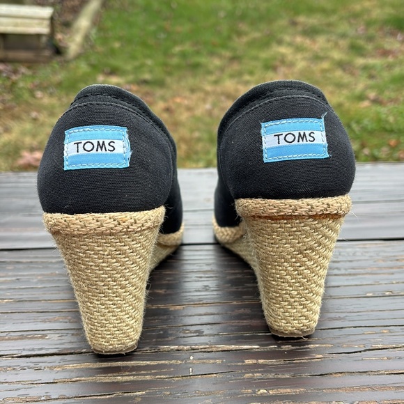 Toms Black Canvas Woven Wedges Open Toe Women Size 7.5W - Picture 6 of 10